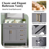 36" Gray Modern Bathroom Vanity with Ceramic Sink, Soft Close Doors, 4 Drawers for Storage, Elegant Design for Small Bathrooms