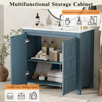 36 " Bathroom Vanity Organizer with Ceramic Sink, Set Bathroom Storage Cabinet,Antique White/Blue