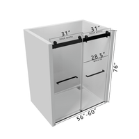 56 to 60 in W x 76 in H Double Sliding Frameless Soft-Close Shower Door with Premium 3/8 Inch (10mm) Thick Tampered Glass and Easy-cleaning Coating in Brushed Nickel/Matte Black