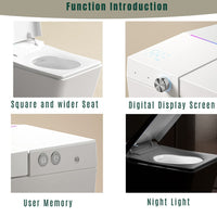 Square Smart Toilet with Built-in Tank for Modern Bathroom, Remote Control, Tankless Bidet Toilet with Foot Touching Lid Opening, Auto Flush, Heated Seat, LED Digital Display, User Memory, White/Black