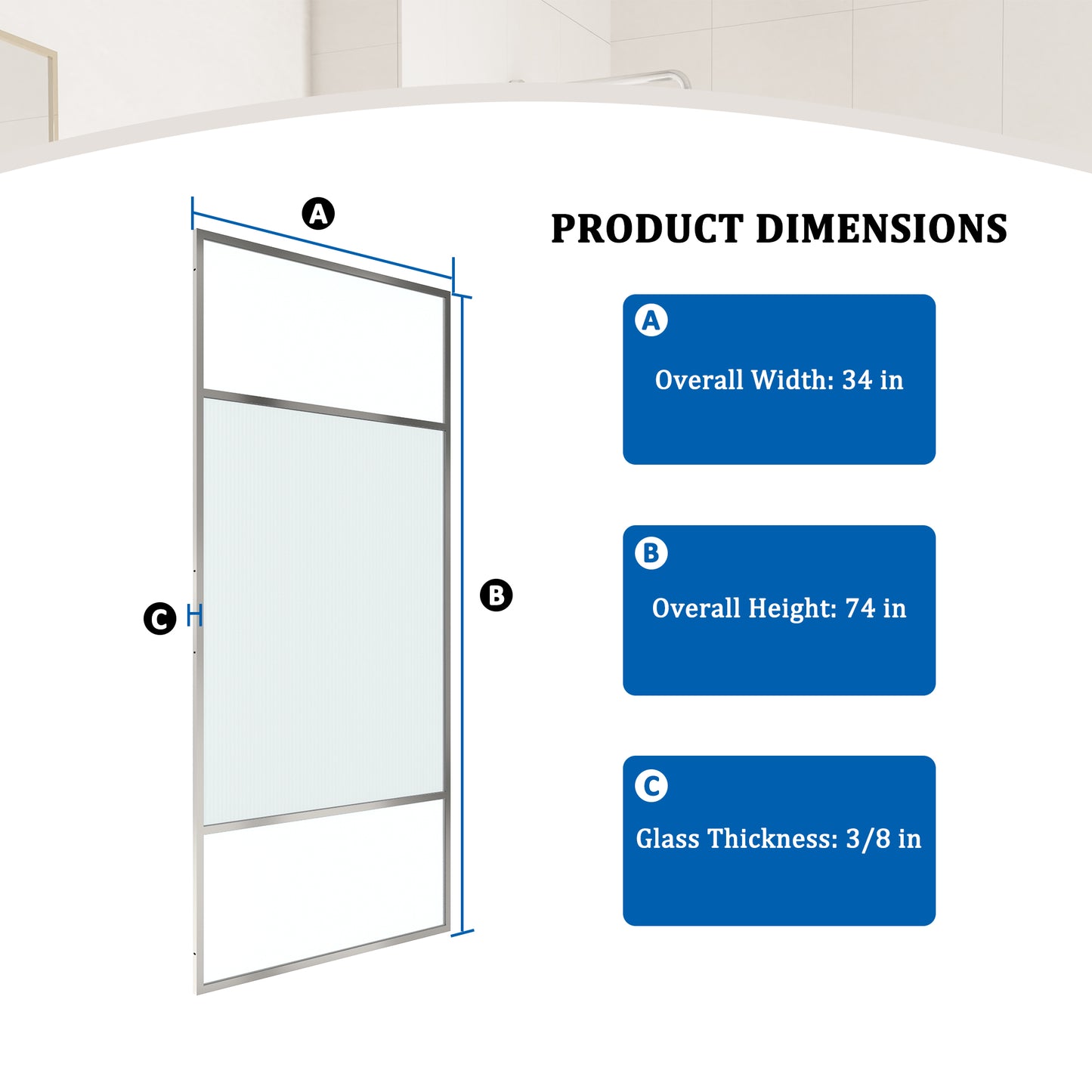 34 in W x 74 in H x 0.687 in. D Fixed Single Panel Shower Door in Brushed Nickel/Brushed Gold with Clear Glass and Frame