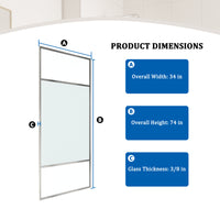 34 in W x 74 in H x 0.687 in. D Fixed Single Panel Shower Door in Brushed Nickel/Brushed Gold with Clear Glass and Frame