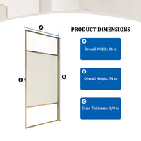 34 in W x 74 in H x 0.687 in. D Fixed Single Panel Shower Door in Brushed Nickel/Brushed Gold with Clear Glass and Frame