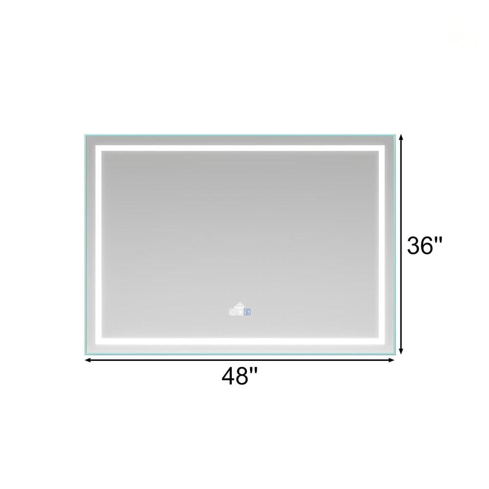 Rectangular Frameless Anti-Fog Wall-Mounted LED Light Bathroom Vanity Mirror in Silver