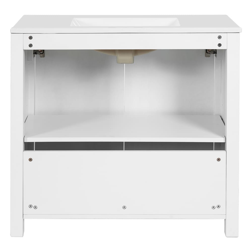 36 " Bathroom Vanity Organizer with Ceramic Sink, Set Bathroom Storage Cabinet,Antique White/Blue