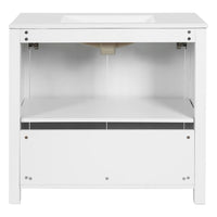 36 " Bathroom Vanity Organizer with Ceramic Sink, Set Bathroom Storage Cabinet,Antique White/Blue