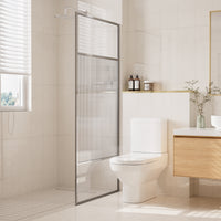 34 in W x 74 in H x 0.687 in. D Fixed Single Panel Shower Door in Brushed Nickel/Brushed Gold with Clear Glass and Frame