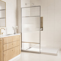 34 in W x 74 in H x 0.687 in. D Fixed Single Panel Shower Door in Brushed Nickel/Brushed Gold with Clear Glass and Frame