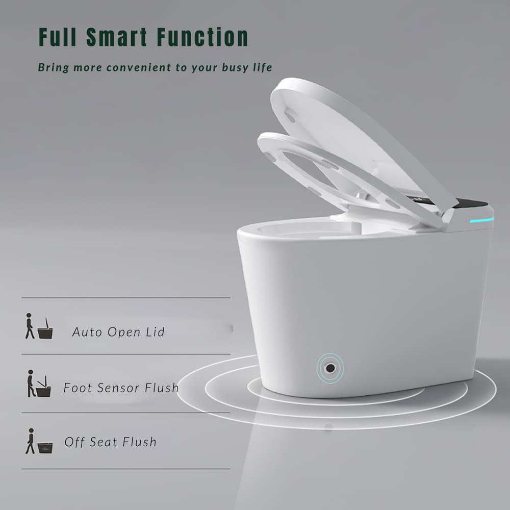 Modern Smart Toilet with Bidet Seat Built-in, Intelligent Toilet Auto Open/Close Seat, Foot Sensor, LED Display,Night Light, Warm Water & Dryer,White