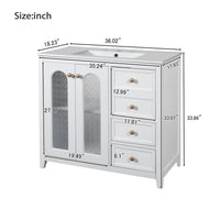 36-inch bathroom vanity with two soft-close doors, adjustable shelves and three drawers