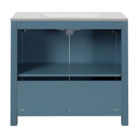 36 " Bathroom Vanity Organizer with Ceramic Sink, Set Bathroom Storage Cabinet,Antique White/Blue