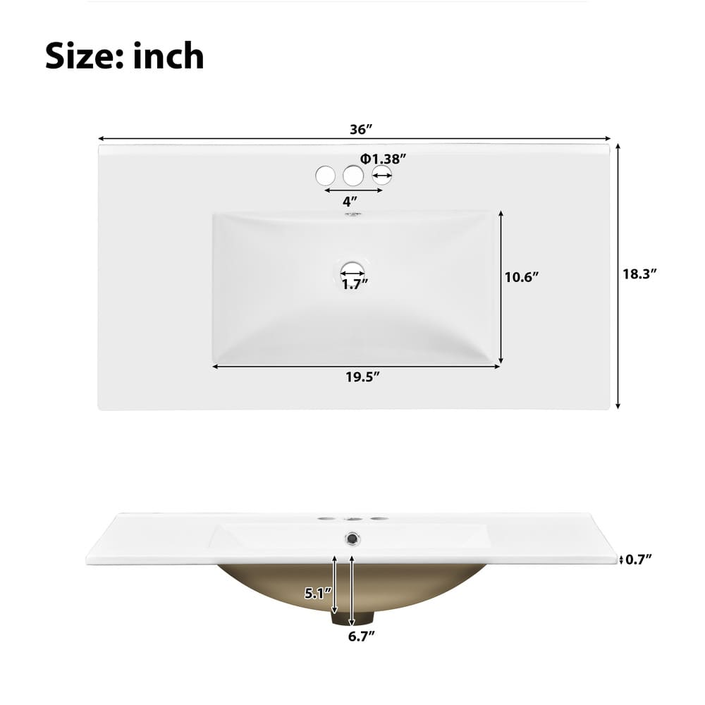 36" Bathroom Vanity with Ceramic Sink, Standard and Double-Layer Drawers, Soft Close Doors, Adjustable Shelves, Modern Storage Cabinet for Small and Medium Bathrooms