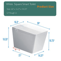 Square Smart Toilet with Built-in Tank for Modern Bathroom, Remote Control, Tankless Bidet Toilet with Foot Touching Lid Opening, Auto Flush, Heated Seat, LED Digital Display, User Memory, White/Black