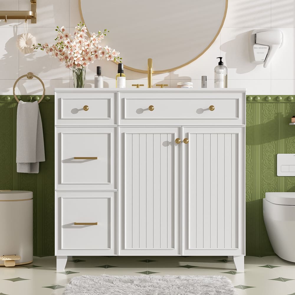 36" Bathroom Vanity with Ceramic Sink, Standard and Double-Layer Drawers, Soft Close Doors, Adjustable Shelves, Modern Storage Cabinet for Small and Medium Bathrooms