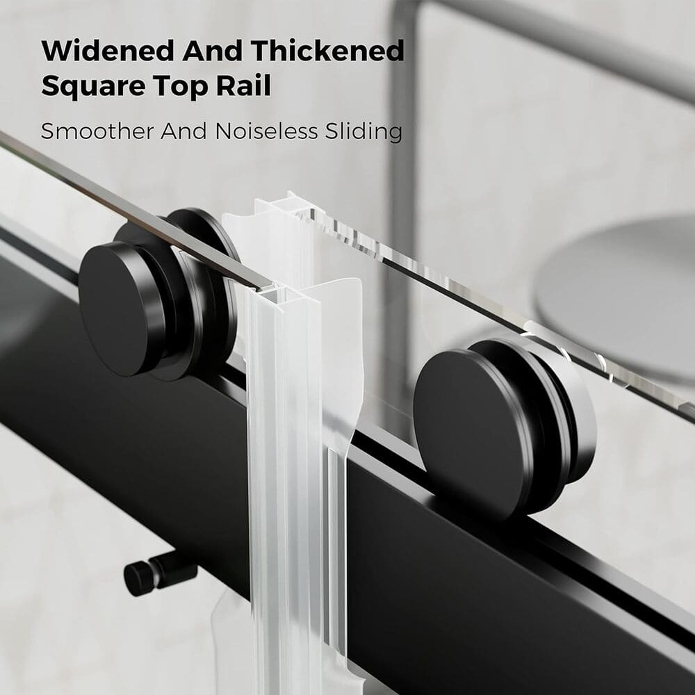 56 to 60 in W x 76 in H Double Sliding Frameless Soft-Close Shower Door with Premium 3/8 Inch (10mm) Thick Tampered Glass and Easy-cleaning Coating in Brushed Nickel/Matte Black