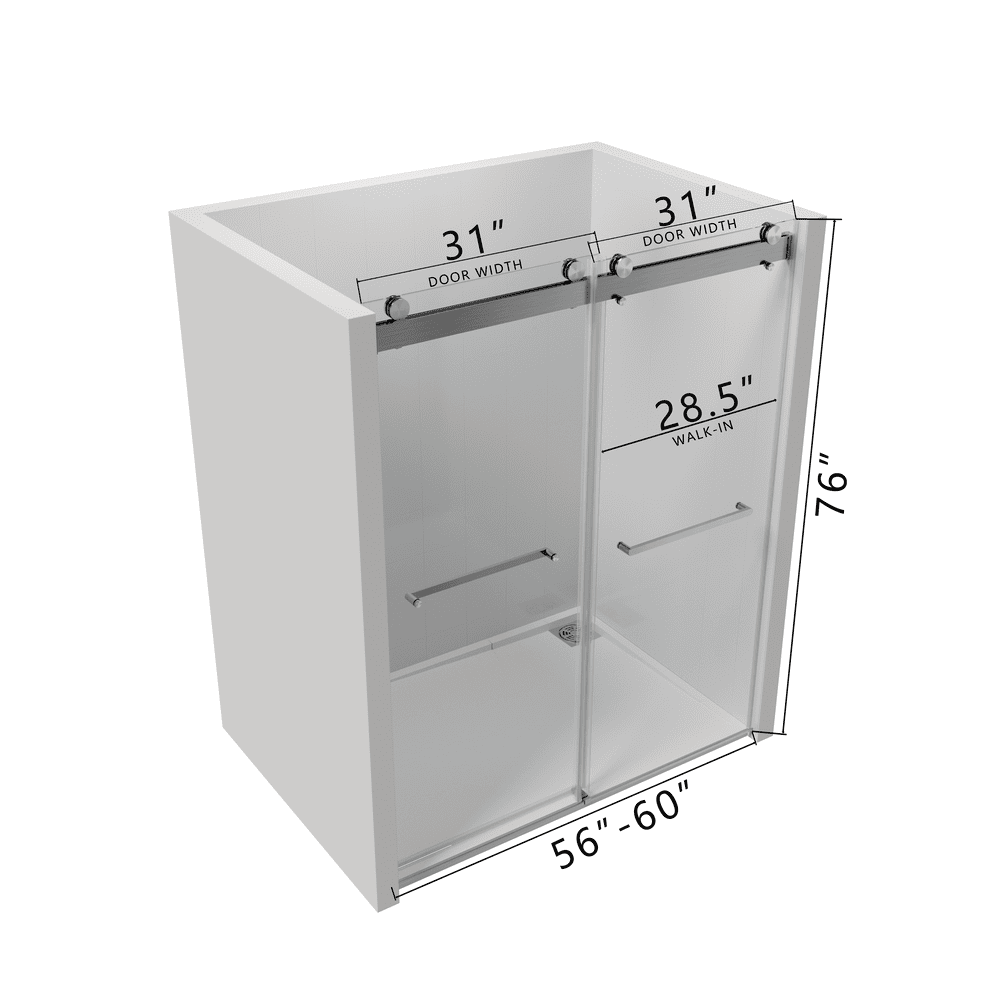 56 to 60 in W x 76 in H Double Sliding Frameless Soft-Close Shower Door with Premium 3/8 Inch (10mm) Thick Tampered Glass and Easy-cleaning Coating in Brushed Nickel/Matte Black