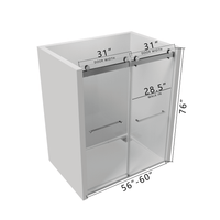 56 to 60 in W x 76 in H Double Sliding Frameless Soft-Close Shower Door with Premium 3/8 Inch (10mm) Thick Tampered Glass and Easy-cleaning Coating in Brushed Nickel/Matte Black