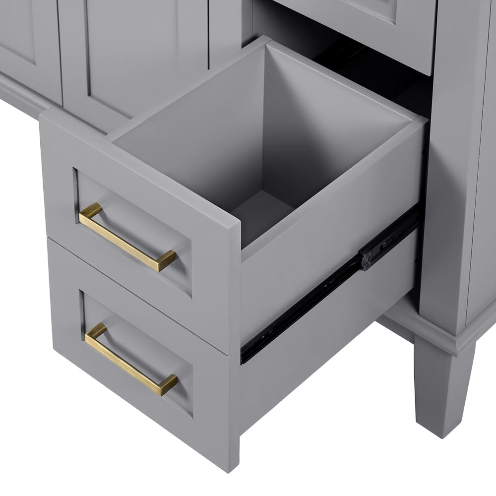 36" Gray Modern Bathroom Vanity with Ceramic Sink, Soft Close Doors, 4 Drawers for Storage, Elegant Design for Small Bathrooms