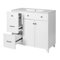 36" Bathroom Vanity with Ceramic Sink, Standard and Double-Layer Drawers, Soft Close Doors, Adjustable Shelves, Modern Storage Cabinet for Small and Medium Bathrooms