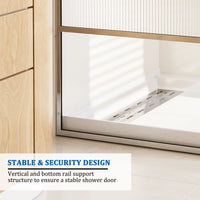 34 in W x 74 in H x 0.687 in. D Fixed Single Panel Shower Door in Brushed Nickel/Brushed Gold with Clear Glass and Frame