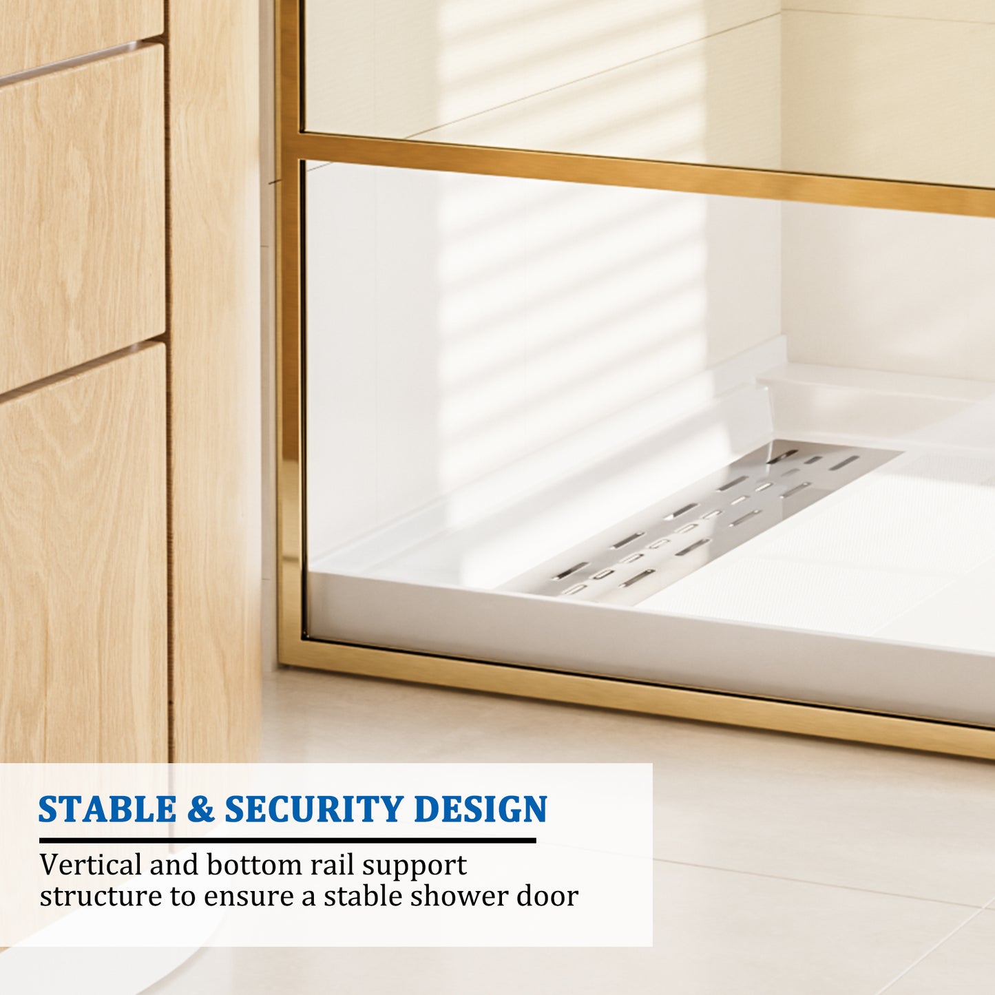 34 in W x 74 in H x 0.687 in. D Fixed Single Panel Shower Door in Brushed Nickel/Brushed Gold with Clear Glass and Frame