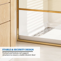 34 in W x 74 in H x 0.687 in. D Fixed Single Panel Shower Door in Brushed Nickel/Brushed Gold with Clear Glass and Frame